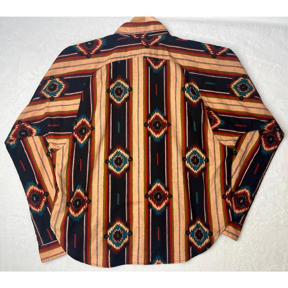VNTG Circle T Southwest Cowboy Boho Button Down Shirt Womens Sz L Tassels Tribal - Picture 5 of 10
